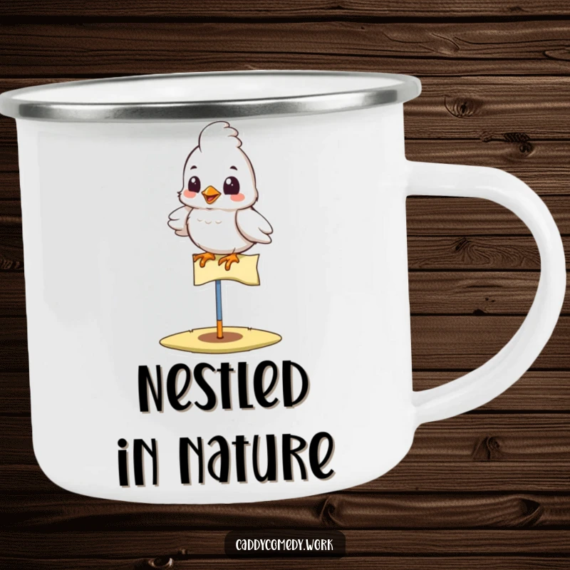 Funny bird golfer camping mug with a proud bird on a golf flag, durable for outdoors and full of humor, a funny gift.