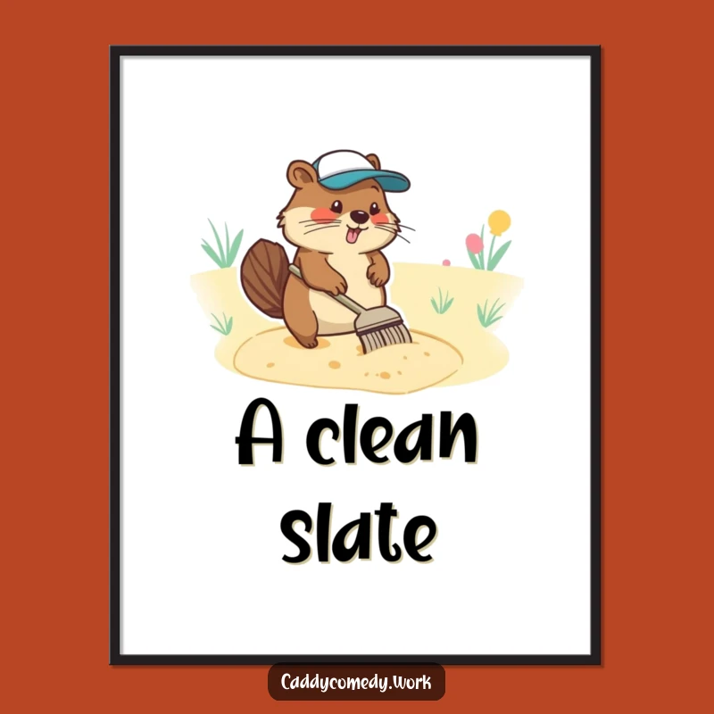 Funny Beaver Golfer Poster: Diligent Character Raking Sand Trap Art