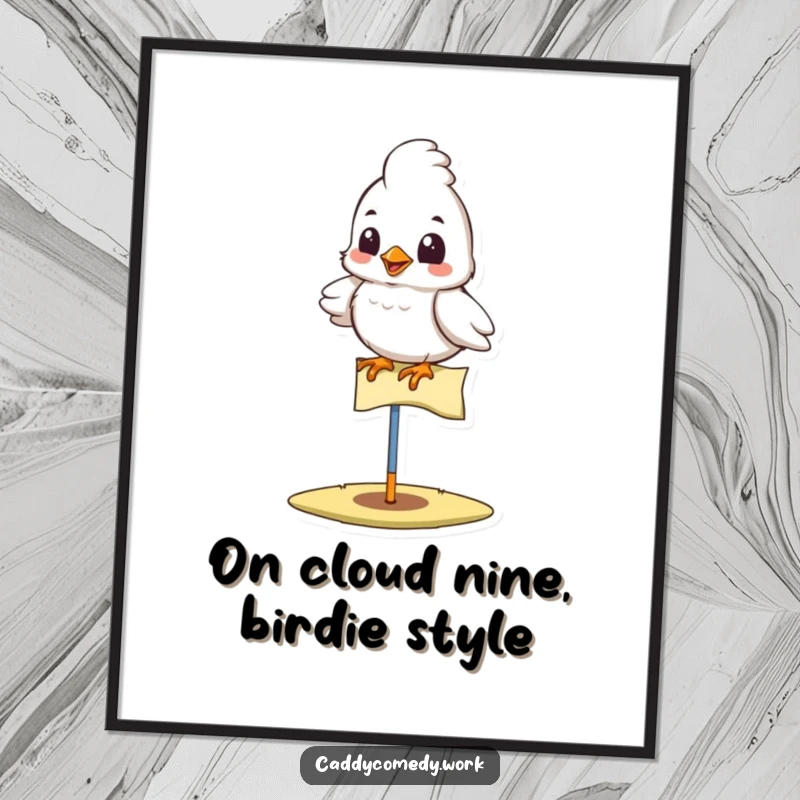 Funny Free Printable Wall Art: A proud bird sits on a golf flag, adding quirky charm.