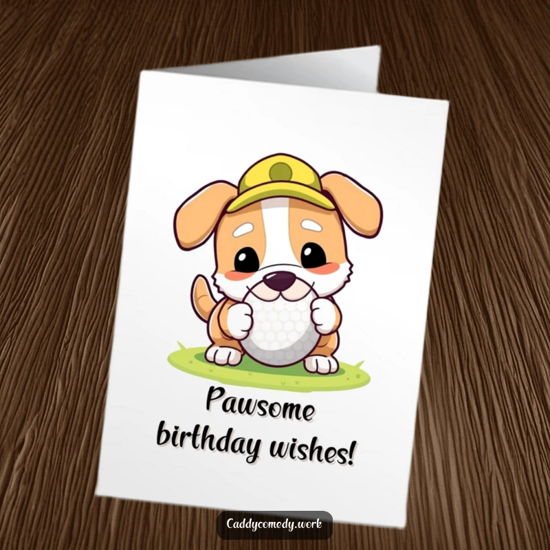 Funny Free Printable Birthday Card: Dog playfully nudging a golf ball with its nose, celebrating a birthday.
