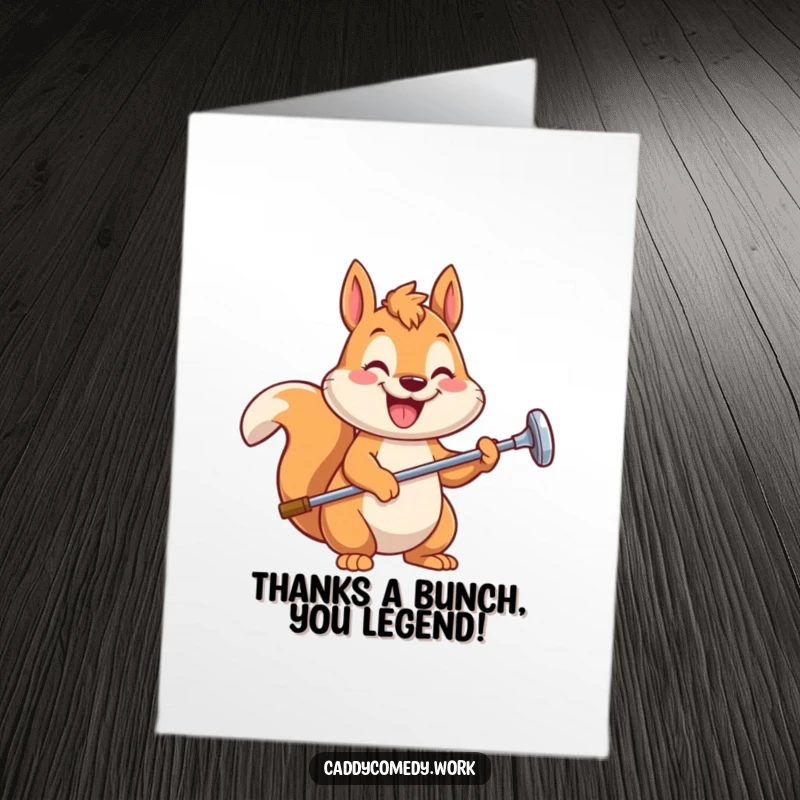 Funny Free Printable Thank You Card: A smiling squirrel with a golf club conveys heartfelt thanks.